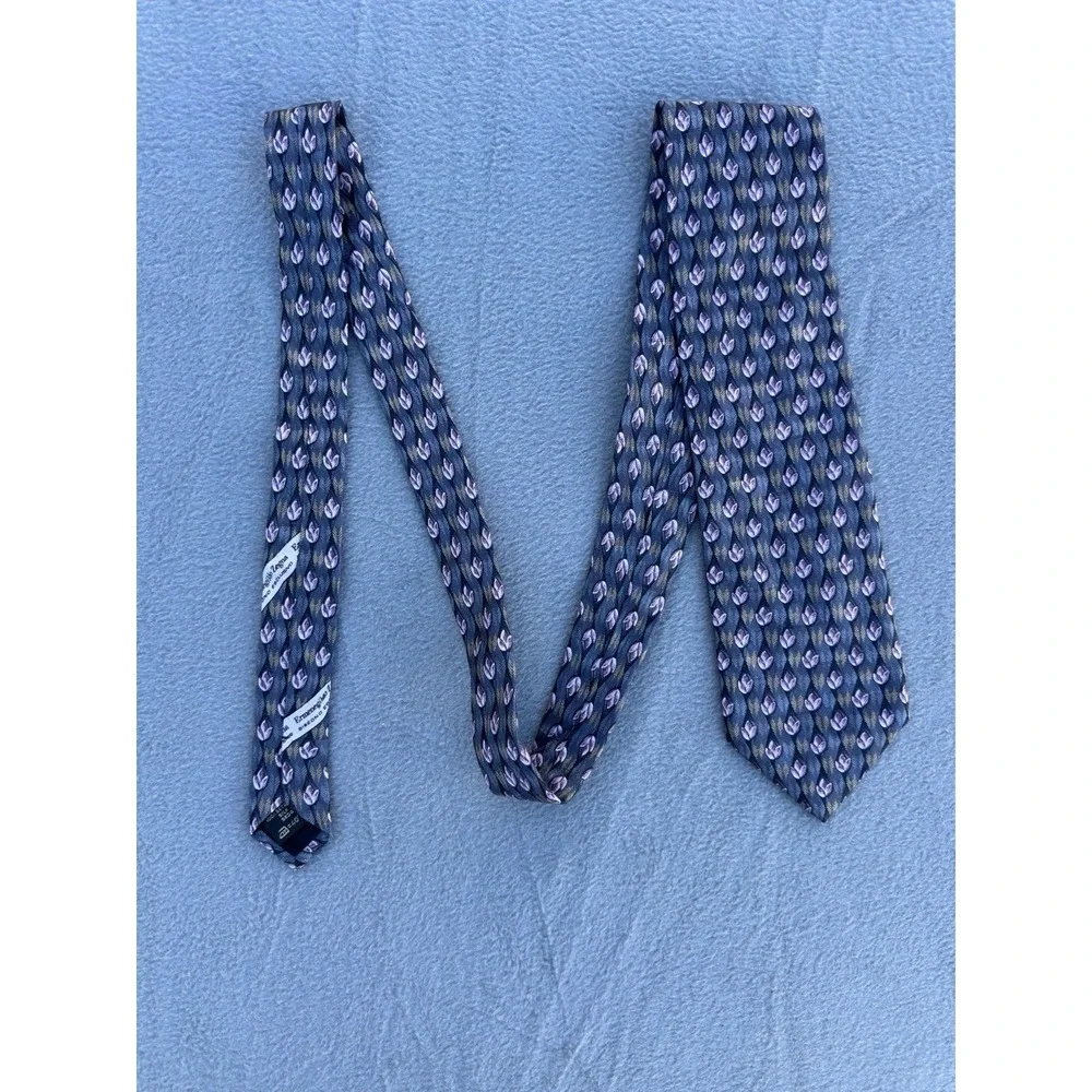 Ermenegildo Zegna Italy Silk Tie Blue Purple Gold Floral Pattern Necktie Classic